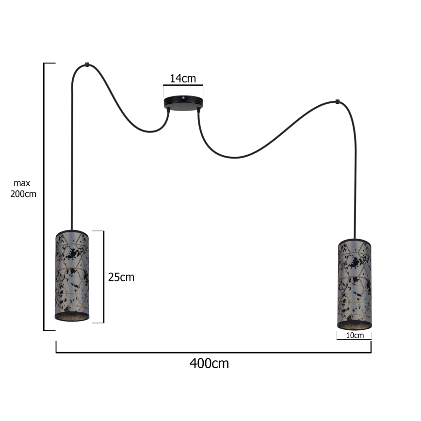 Lühter AVALO 2xE27/60W/230V ämblik hall/must