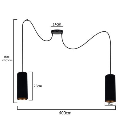 Lühter AVALO 2xE27/60W/230V ämblik must