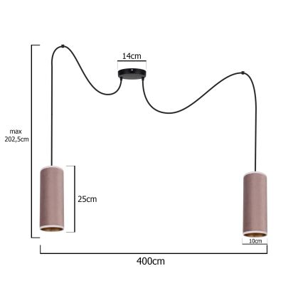 Lühter AVALO 2xE27/60W/230V ämblik roosa/vask
