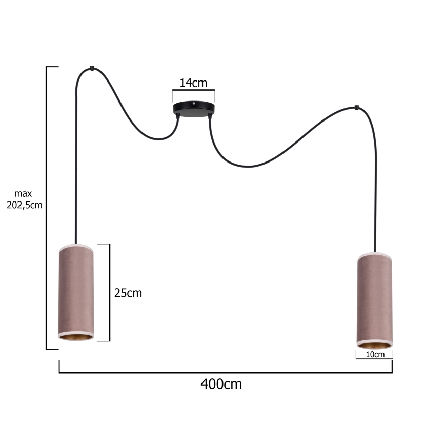 Lühter AVALO 2xE27/60W/230V ämblik roosa/vask
