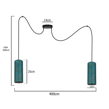 Lühter AVALO 2xE27/60W/230V ämblik türkiis/kuldne