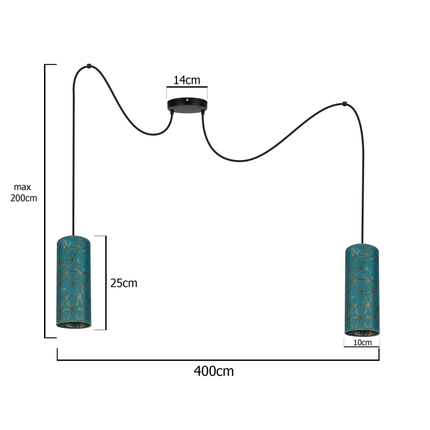 Lühter AVALO 2xE27/60W/230V ämblik türkiis/kuldne