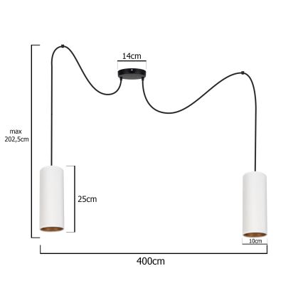Lühter AVALO 2xE27/60W/230V ämblik valge/vask