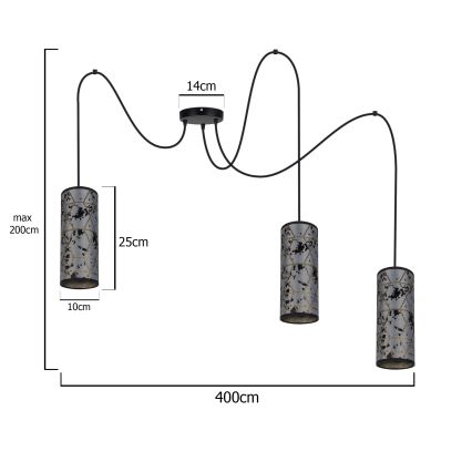 Lühter AVALO 3xE27/60W/230V ämblik hall/must
