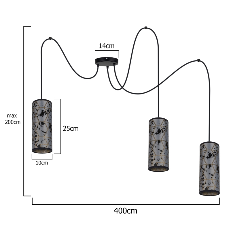 Lühter AVALO 3xE27/60W/230V ämblik hall/must