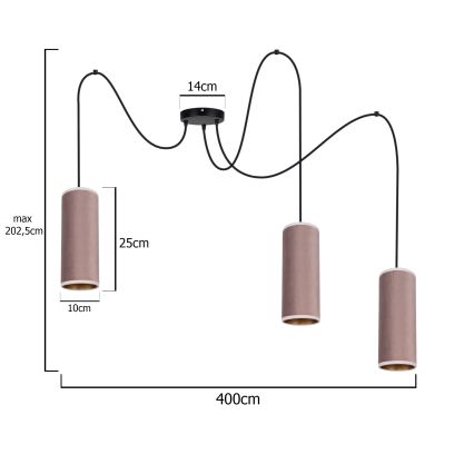Lühter AVALO 3xE27/60W/230V ämblik roosa/vask