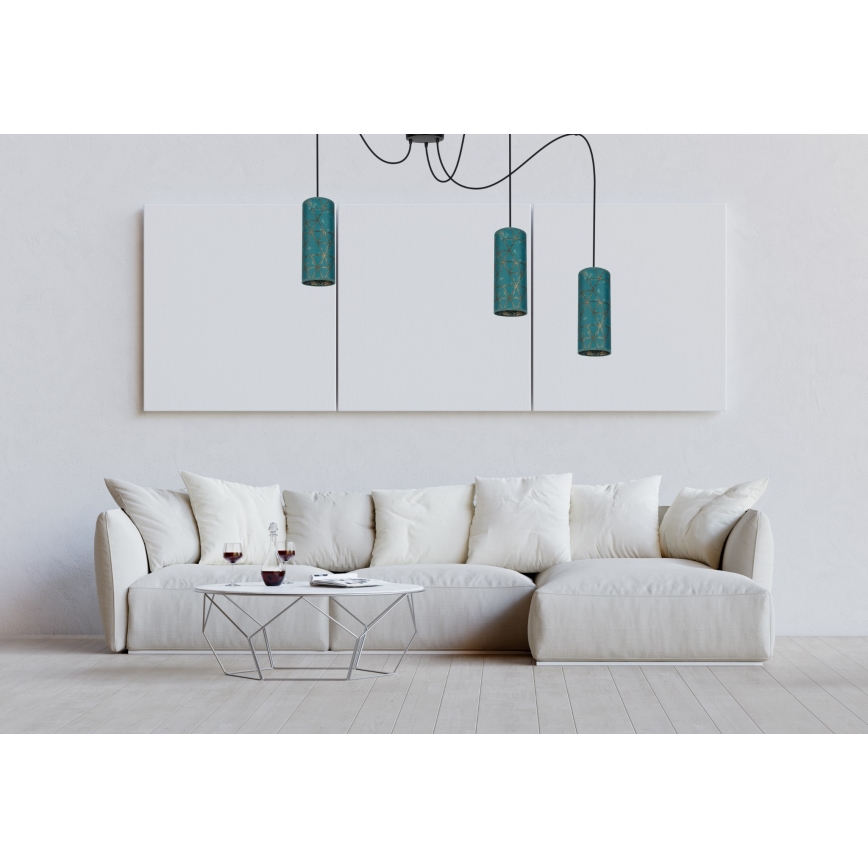 Lühter AVALO 3xE27/60W/230V ämblik türkiis/kuldne