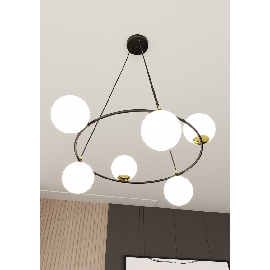Lühter AZURA 6xE14/10W/230V must/valge