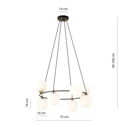 Lühter AZURA 8xE14/10W/230V must/valge