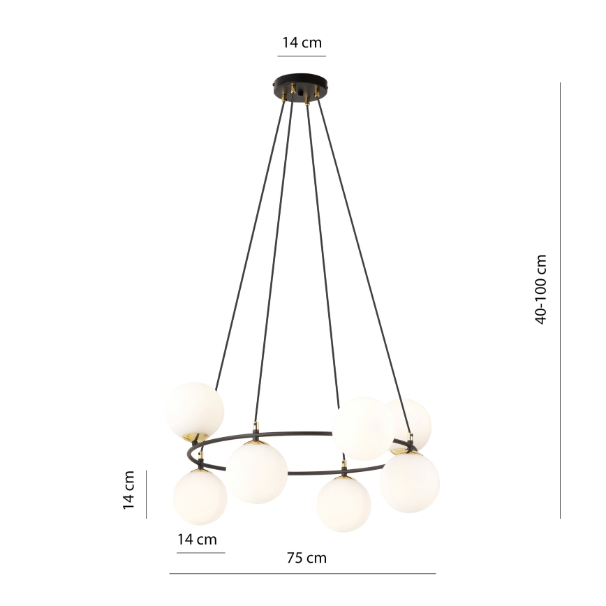 Lühter AZURA 8xE14/10W/230V must/valge