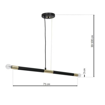 Lühter BASTONE 2xE14/40W/230V must/kuldne