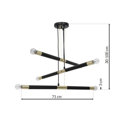 Lühter BASTONE 6xE14/40W/230V must/kuldne