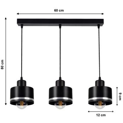 Lühter BODO SILVER 3xE27/60W/230V