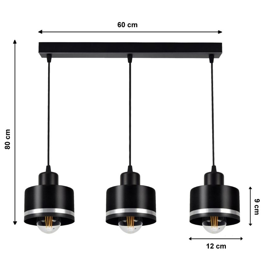 Lühter BODO SILVER 3xE27/60W/230V