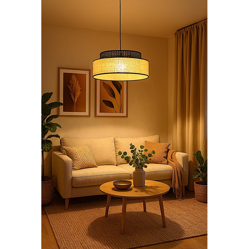 Lühter BOHO 1xE27/60W/230V d. 40 cm must/rotang