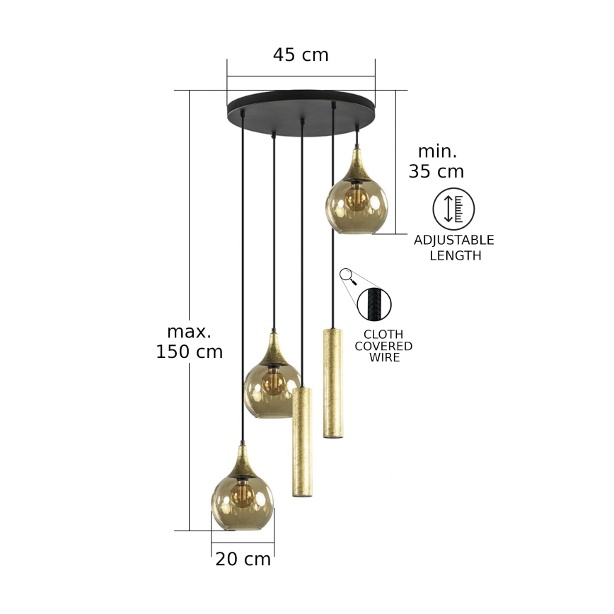 Lühter CALYPSO 2xGU10/60W/230V + 3xE27/60W must/kuldne