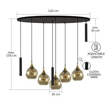 Lühter CALYPSO 3xGU10/60W/230V + 5xE27/60W must/kuldne