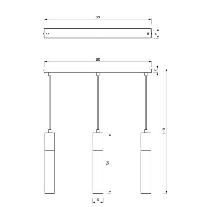 Lühter CASSA 3xGU10/8W/230V must/kuldne