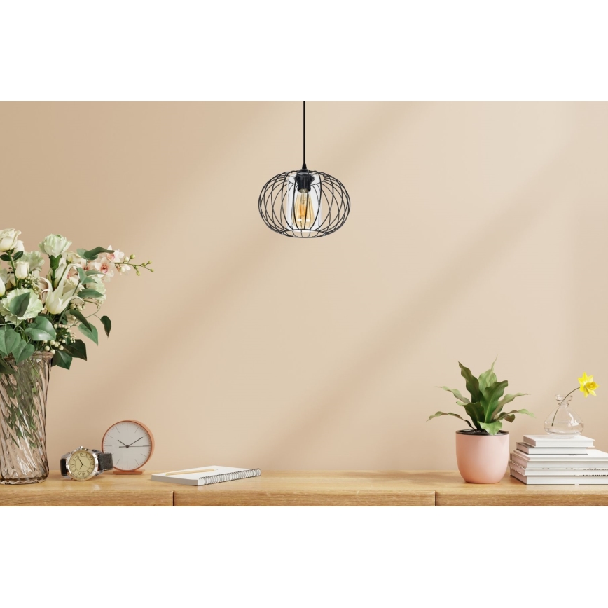 Lühter CORRINI 1xE27/60W/230V d. 25 cm must/läbipaistev