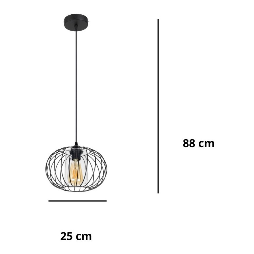 Lühter CORRINI 1xE27/60W/230V d. 25 cm must/läbipaistev