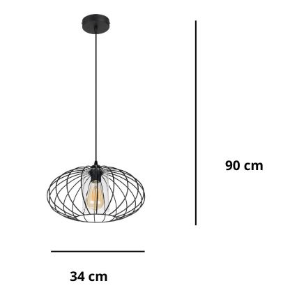 Lühter CORRINI 1xE27/60W/230V d. 34 cm must/läbipaistev