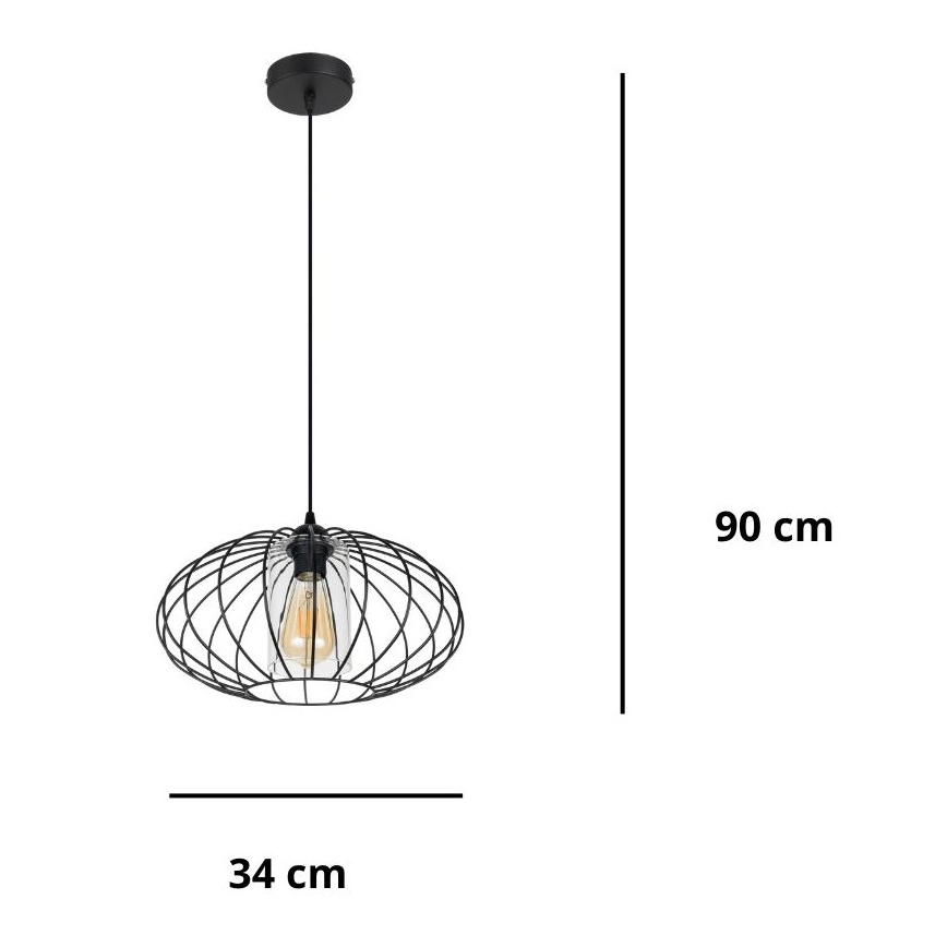 Lühter CORRINI 1xE27/60W/230V d. 34 cm must/läbipaistev