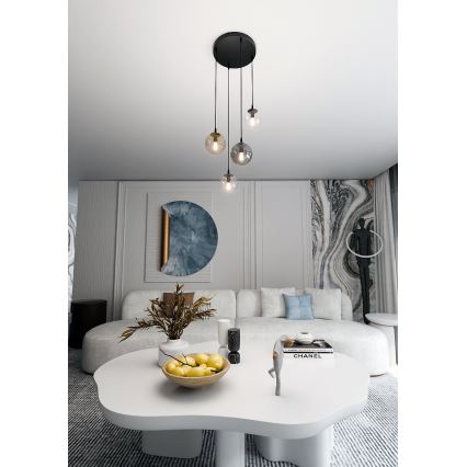 Lühter COSMO 4xE14/10W/230V d. 40 cm must/hall/beež/läbipaistev