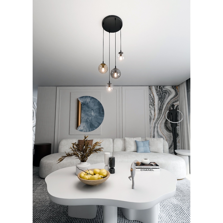 Lühter COSMO 4xE14/10W/230V d. 40 cm must/hall/beež/läbipaistev