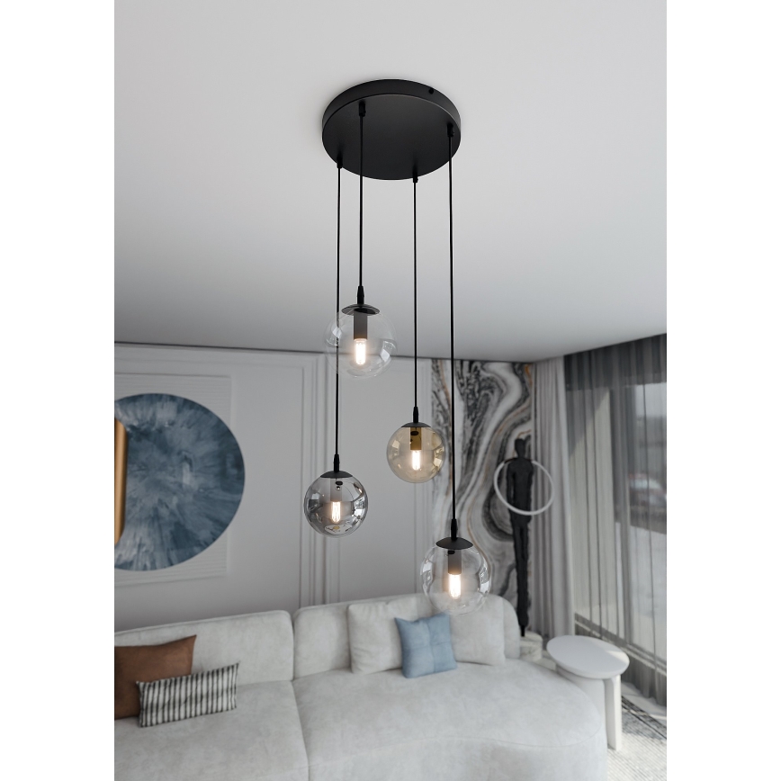 Lühter COSMO 4xE14/10W/230V d. 40 cm must/hall/beež/läbipaistev