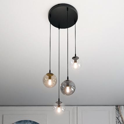 Lühter COSMO 4xE14/10W/230V d. 40 cm must/hall/beež/läbipaistev