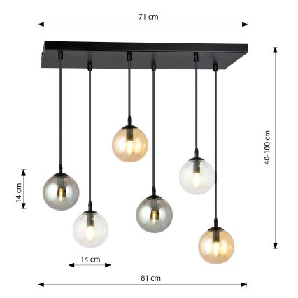 Lühter COSMO 6xE14/10W/230V must/hall/beež/läbipaistev