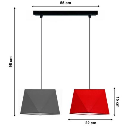 Lühter DIAMENT 2xE27/60W/230V hall-punane