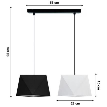 Lühter DIAMENT 2xE27/60W/230V must ja valge