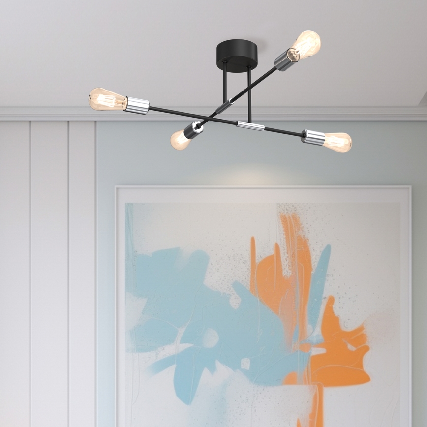 Lühter FLAME 4xE27/60W/230V must/läikiv kroom