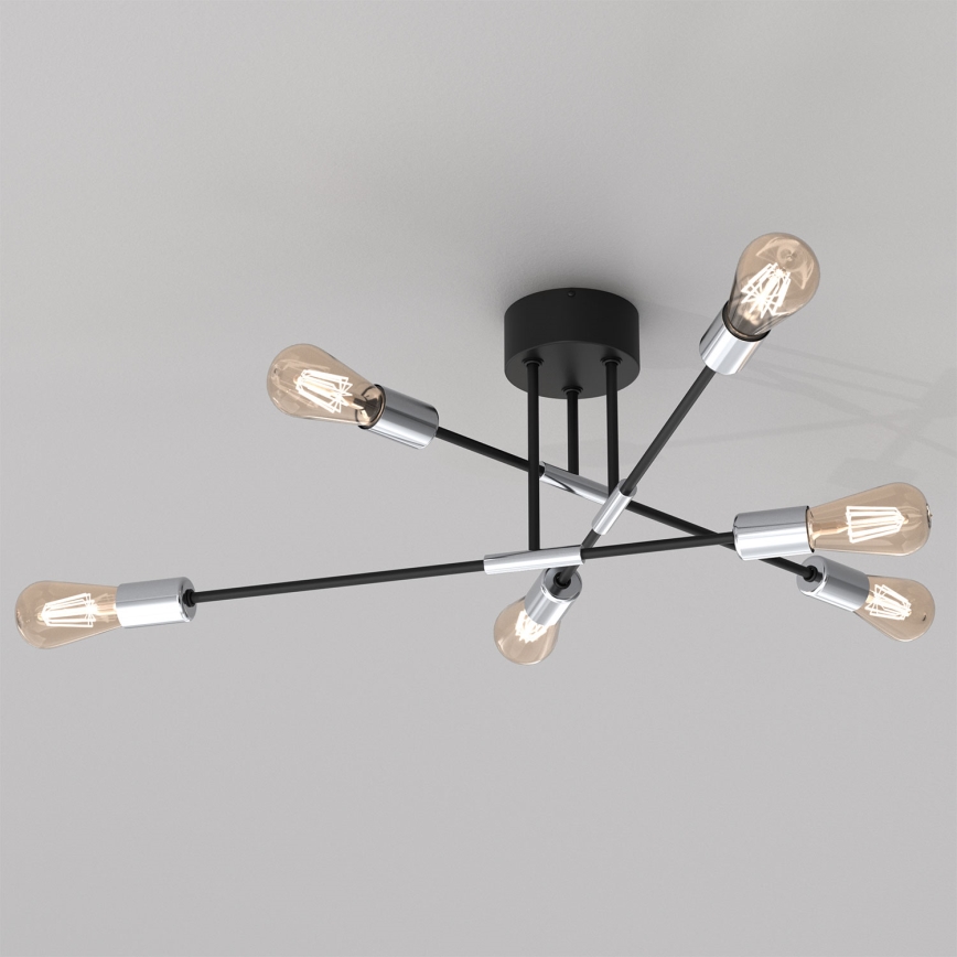 Lühter FLAME 6xE27/60W/230V must/läikiv kroom