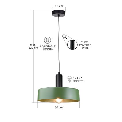 Lühter HAKI 1xE27/60W/230V roheline/must