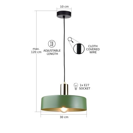 Lühter HAKI 1xE27/60W/230V roheline/must/läikiv kroom