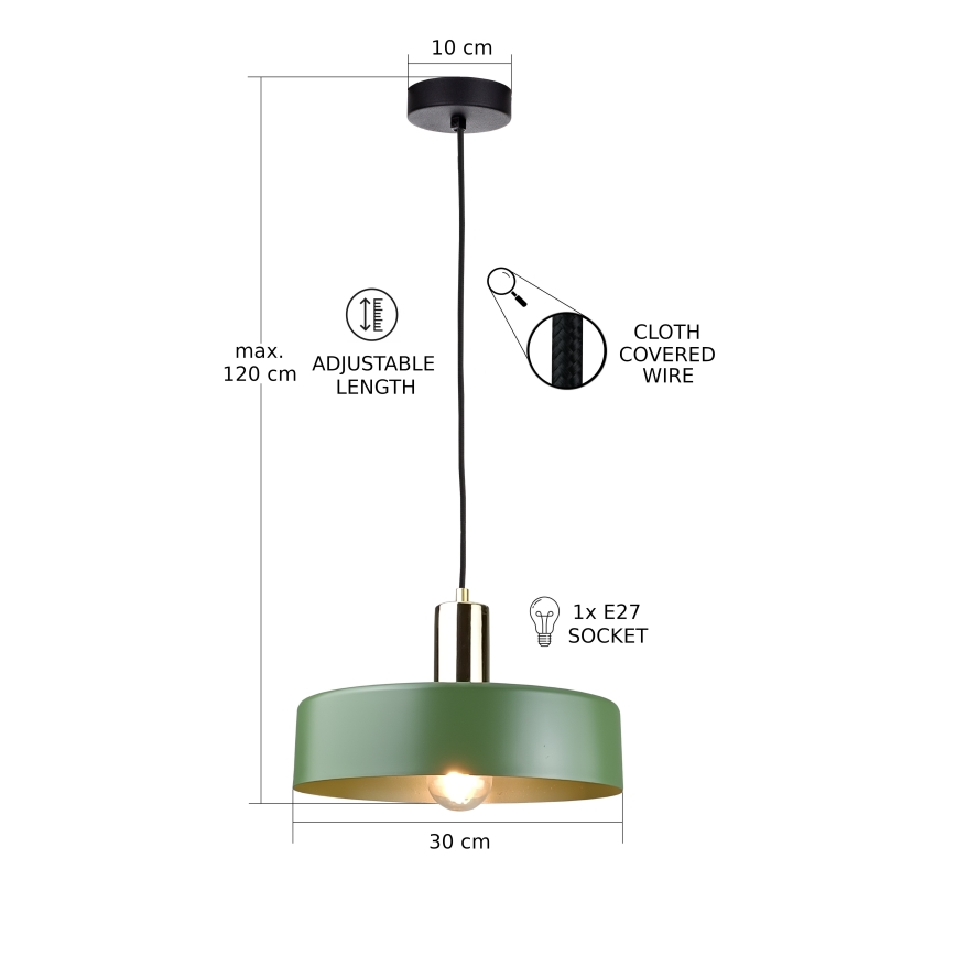 Lühter HAKI 1xE27/60W/230V roheline/must/läikiv kroom