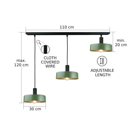 Lühter HAKI 3xE27/60W/230V roheline/must