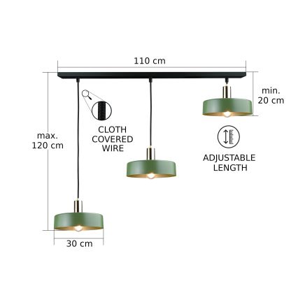 Lühter HAKI 3xE27/60W/230V roheline/must/läikiv kroom