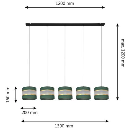 Lühter HELEN 5xE27/15W/230V roheline/kuldne