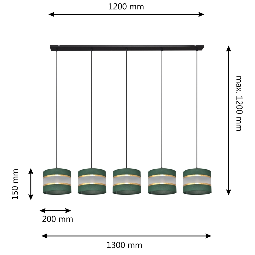 Lühter HELEN 5xE27/15W/230V roheline/kuldne