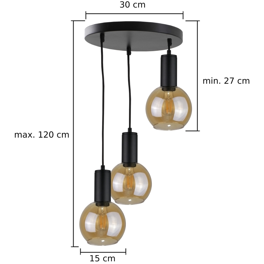 Lühter JANTAR BLACK 3xE27/60W/230V d. 30 cm