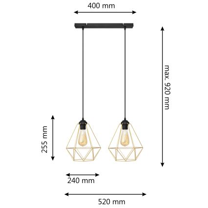 Lühter KARO 2xE27/15W/230V kuldne/must