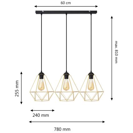 Lühter KARO 3xE27/15W/230V kuldne/must
