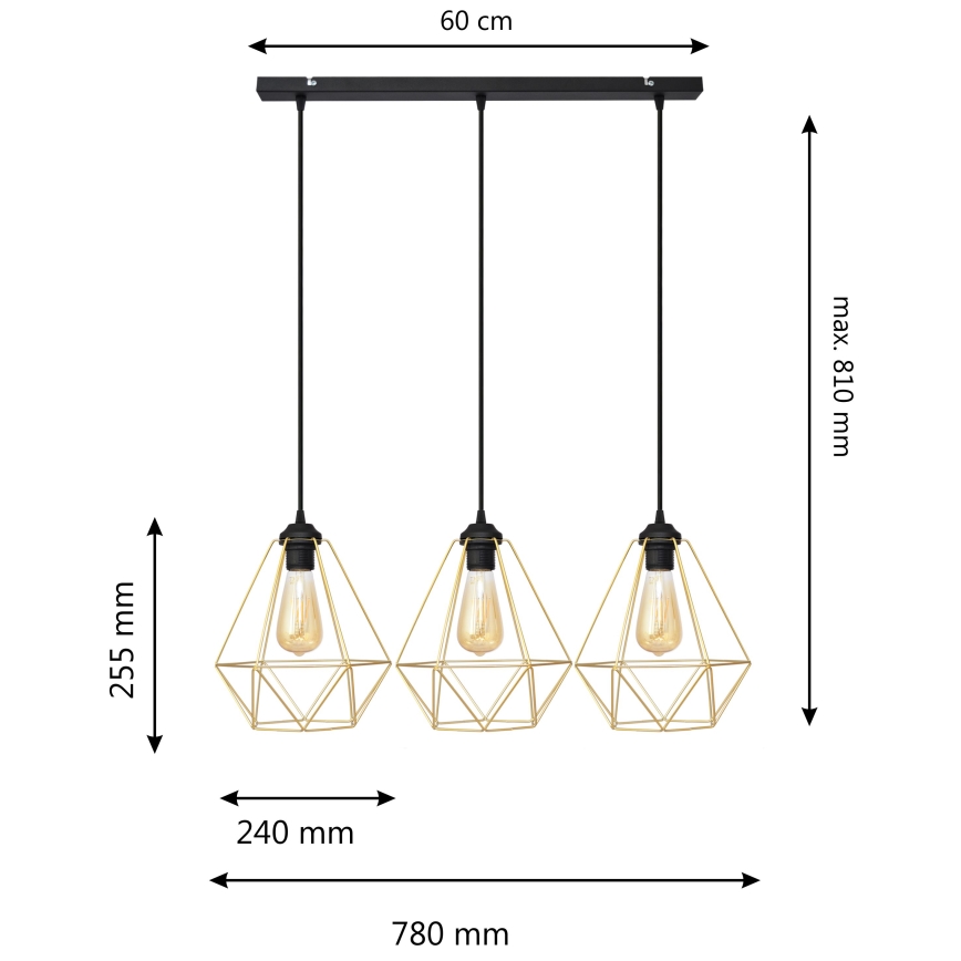 Lühter KARO 3xE27/15W/230V kuldne/must