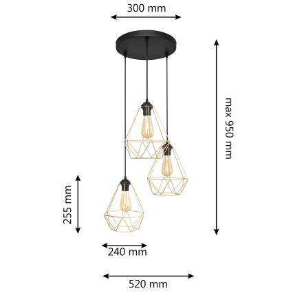 Lühter KARO 3xE27/15W/230V kuldne/must