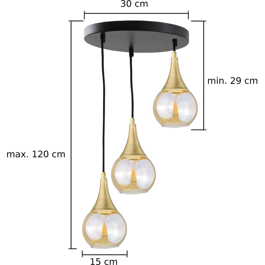 Lühter LACRIMA HONEY 3xE27/60W/230V d. 30 cm