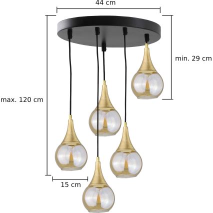 Lühter LACRIMA HONEY 5xE27/60W/230V d. 45 cm