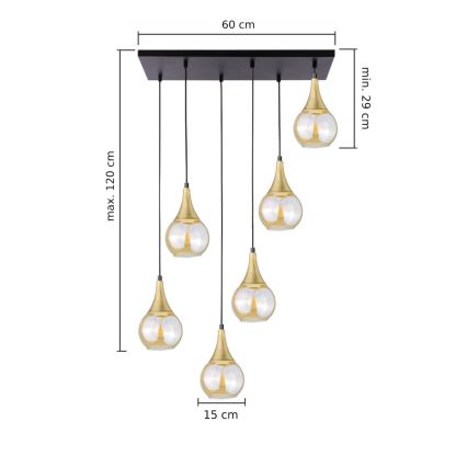 Lühter LACRIMA HONEY 6xE27/60W/230V must/kuldne/suitsune beež